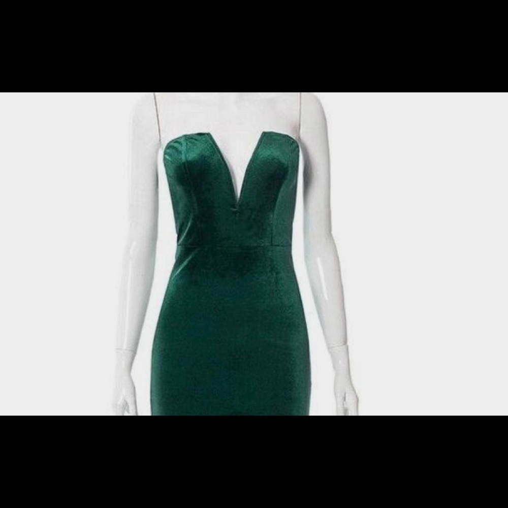 green strapless velvet mini dress